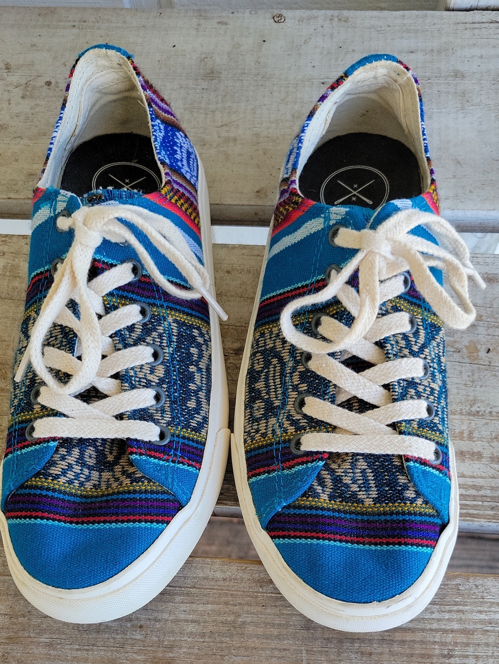 inkkas Blue Multicolor Woven Canvas Sneakers Handmade